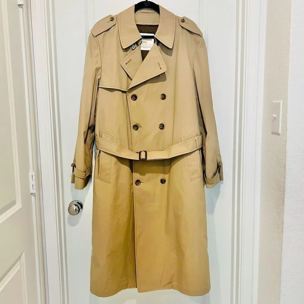 Vintage London Fog Men's Tan Trench Coat Insulated Lining Included Sz. 42 Long - Picture 1 of 12